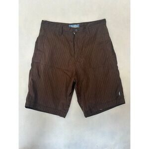 Gotcha Mens Brown Pinstripe Surf‎ Shorts Size 33 Vintage Flat Front Casual
